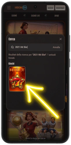 Ricerca del gioco nella barra di ricerca del casinò